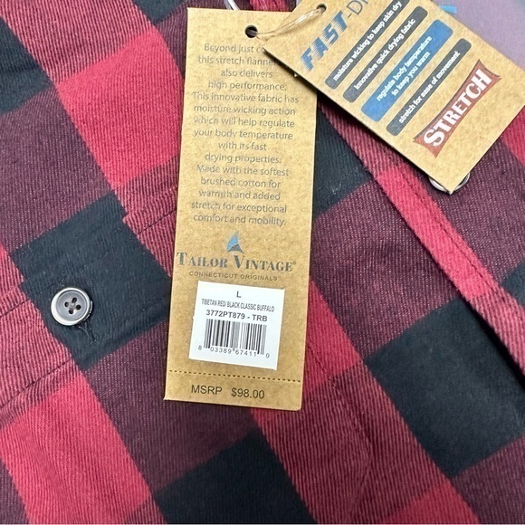NWT- Tailor Vintage Men's Buffalo Performance Stretch Flannel Two Pocket Shirt.L - Picture 7 of 16